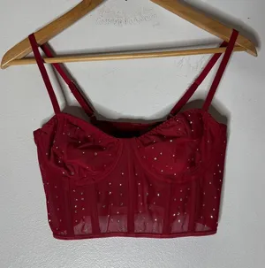NWT Avidlove Medium Bra Corset Red With Rhinestones‎ thumbnail 1