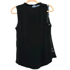 Worthington Sleeveless Blouse Small‎ Black Blue Floral V-Neck Work Office Top thumbnail 2