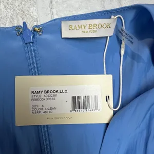 Ramy Brook Maxi Dress Womens 6‎ Blue Belted High Low Pleated Fairy Rebecca Satin thumbnail 12