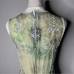 Vintage Green Silk Heavy Beaded Sleeveless Top Boho Fairycore Chic Forest Nymph thumbnail 7