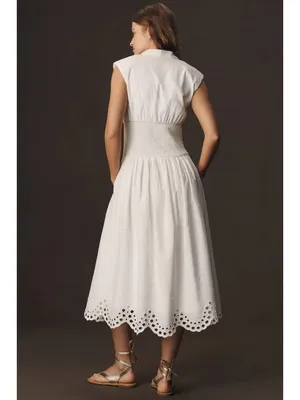 NWT Anthropologie Tommie Zip-Front Midi in White Eyelet-Trim Edition Dress S thumbnail 3