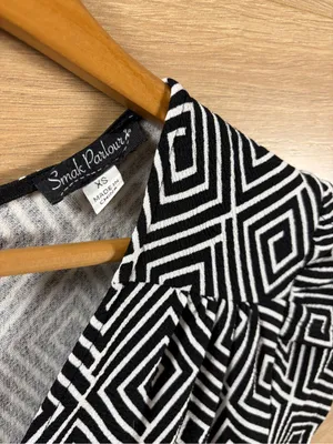 SMAK PARLOUR Black/White Geometric Faux Wrap Dress SMALL thumbnail 4