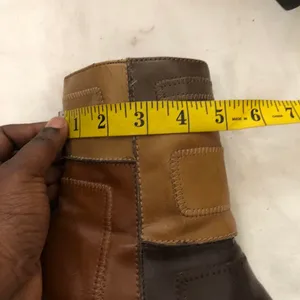 Predictions 2000s Y2K Brown tan patchwork leather 2” kitten heel ankle mid calf boots - Size 6.5W Boho thumbnail 5