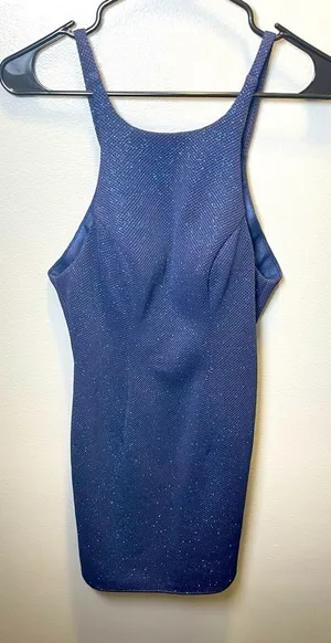 Alyce Paris Women's Navy Sparkly Bodycon Mini‎ Open Back Dress Size 0 thumbnail 1