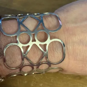 Silver tone wide geometric cutout cuff bangle bracelet thumbnail 2