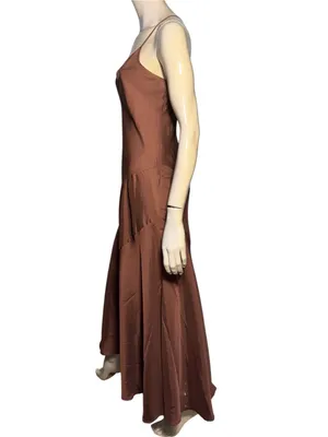 Banana Republic Women’s Size S Tall Brown Poly Satin Maxi Criss Cross Slip Dress thumbnail 4