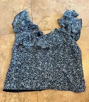 Abercrombie & Fitch Blue Floral Ruffle Tank thumbnail 1
