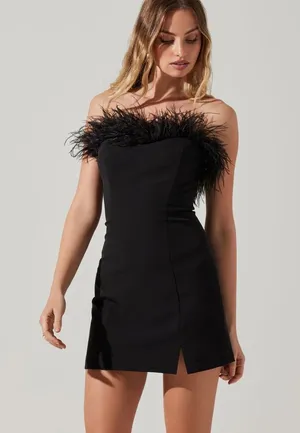 ASTR the label-RAVEN FEATHER TRIM MINI DRESS thumbnail 1
