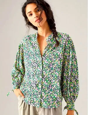 Anthropologie Maeve Ashleigh Puff-Sleeved Button Down Ditsy Floral Blouse thumbnail 1