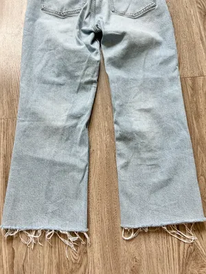 Zara High Rise Straight Leg Raw Hem Distressed Jeans Light Wash Size 14 thumbnail 7