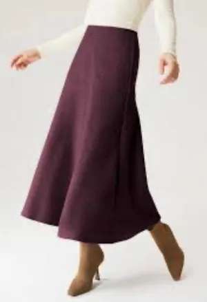 Brand New OGL Women's Size M cran/Purple Wool Like Flared Midi Length Skirt thumbnail 1