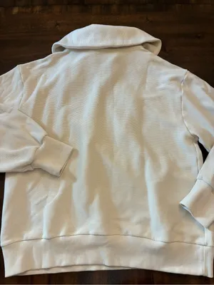 Athleta Ottoman Rib 1/4 Zip Sweatshirt Women’s Large Quarter Pullover Bone Cream thumbnail 3