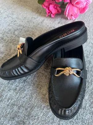 BCBG Black Leather Mules with Gold Knot Detail thumbnail 8