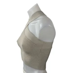Aritzia Babaton Women's Beige Ribbed Knit Sculpt Sleeveless Crop Top Size XS thumbnail 3