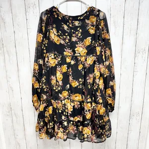 Blue‎ Rain Dress Women Size Large Floral Ruffle Smocked Long Sleeve Swing Mini thumbnail 8