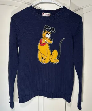 Vintage Disney Store Pluto Navy Sweater Womens‎ S Yellow Dog Applique Crewneck thumbnail 1