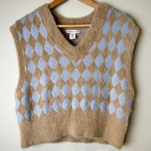 Sincerely Jules Tan and Blue V-Neck Argyle Sweater Vest thumbnail 1