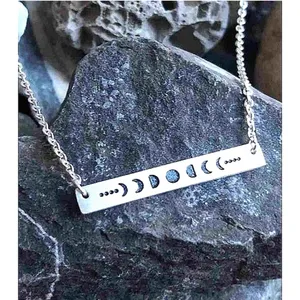 Boutique White Gold Plated‎ Celestial Necklace w/ Moon Phases Bar Pendant Necklace 16-18” thumbnail 10