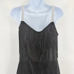 Black Flapper Fringe Dress Sz S Silver straps Party Gatsby Roaring 20s Tiered thumbnail 7