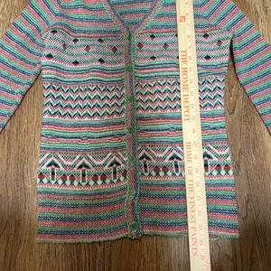 VTG Retro Knit‎ Cardigan Sweater USA Made Union Colorful Button Up Wool Womens S thumbnail 6