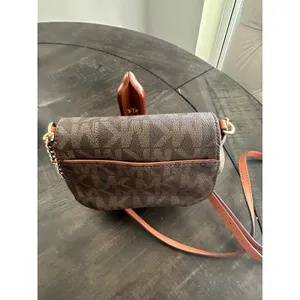Michael Kors Brown Signature Logo Crossbody Bag Gold MK Medallion Mini Purse EUC thumbnail 4