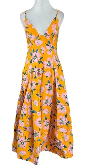 Free People Finer Things Printed Halter Midi Dress Sunshine Combo Tropical Large thumbnail 1