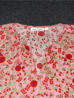 Roller Rabbit Rhody Kurta Tunic Womens Small Floral Pink Green Dress Top V Neck thumbnail 4