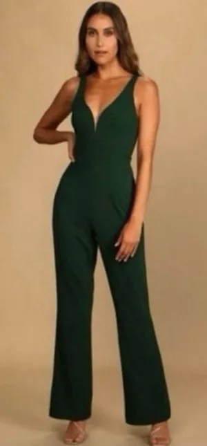Lulu’s Instant‎ Icon Dark Green V-Neck Sleeveless Jumpsuit Size XL thumbnail 1