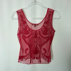 ASOS Bright Red Sheer Embroidered Tank Top 100% Polyester Womens 4 thumbnail 6