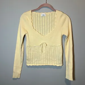 Wilfred Aritzia Yellow Soloist Pointelle Knit Babydoll Sweetheart Sweater M thumbnail 2