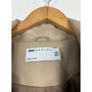 ASOS DESIGN Tan Faux Leather Trench Coat Size 12 Long Preppy Chic Minimalist thumbnail 6