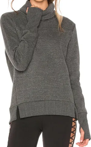 Alo Haze Sweatshirt Funnel Neck Pullover Thumbholes Charcoal Heather M thumbnail 1