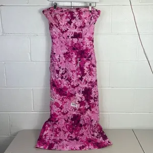Monique Lhuillier RTR Floral Faille Dress sz 8 Strapless Fushia Cut out Back thumbnail 3