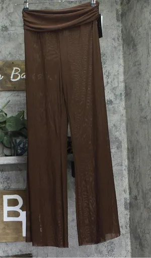 NWT Steve Madden Womens Mesh Wide Leg Swim Cover Pants 6107043S Espresso Brown S thumbnail 1