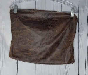 Forever 21 Distressed Brown Faux Leather Cropped Festival Rave Y2K Indie Top NWT thumbnail 1