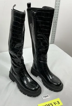 Womans New Teaieui Knee High Fashion Platform Riding Boots 8.5 Black Lug Heel thumbnail 1