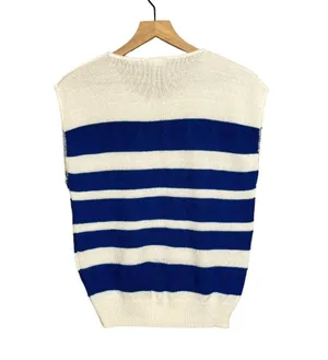 Sweater Bazaar Vintage 80s Blue & White Striped Heart Sleeveless Sweater Tee thumbnail 6
