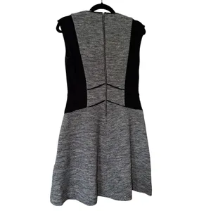 Rebecca Taylor Grey Black Colorblock Fit Flare Dress Cap Sleeve V-Neck Zip Back thumbnail 2