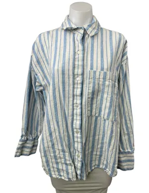Abercrombie & Fitch Blue Striped Linen Long Sleeve Button Down Shirt Top Size M thumbnail 1