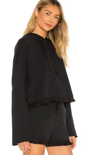 NWT Alala Tropez Black Cropped Hoodie Sweatshirt thumbnail 1