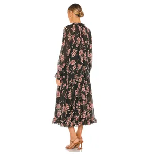 NEW FREE PEOPLE Feeling Groovy Floral-print Chiffon Maxi Dress Size Large thumbnail 7