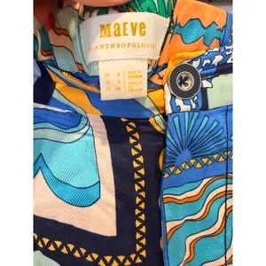 Maeve Anthropologie Sunshine Wide-Leg Pants Blue Tropical Scarf Print Size 4 thumbnail 6