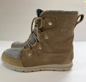 Sorel women’s Tan and Grey Lace-Up Winter Boot thumbnail 1
