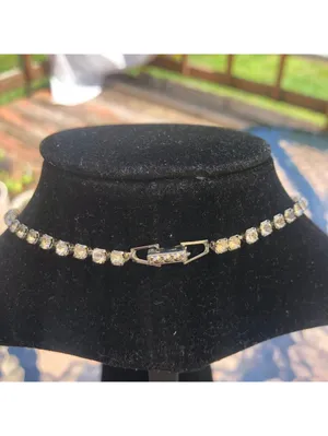 Vintage Women's Rhinestone Silver Tone Necklace - 14" thumbnail 3