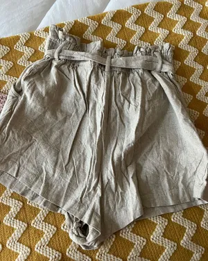 Divided Beige Linen Paper Bag Shorts thumbnail 6