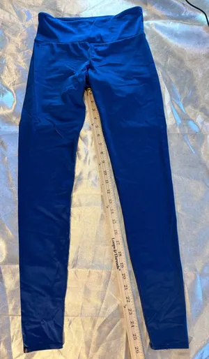 Onzie Womens High Rise Shiny Royal Blue Activewear Leggings Size XS Made in USA thumbnail 1