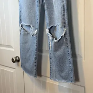 Garage High Waisted Wide Leg Distressed Denim Jeans Light Wash‎ Blue Size 25" thumbnail 5