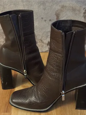 Aldo Dark Brown Faux-Croc Ankle Booties with Square Toe Women’s Size 8 thumbnail 7