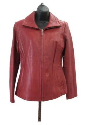 Whet Blu Leather Jacket Womens Size Medium Petite Red Zip Up thumbnail 1
