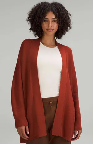 Lululemon Merino Wool-Blend Ribbed Long Wrap Sweater Cayenne Size 12 thumbnail 1